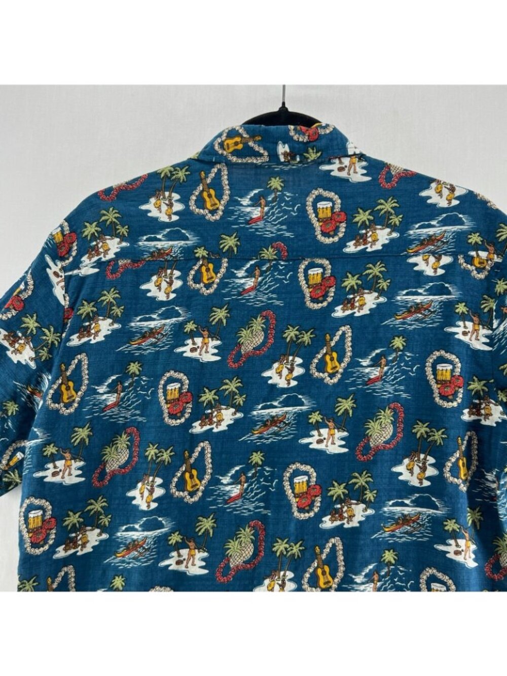 VatPave Hawaiian Print Shirt Men S Cotton Viscose Short Sleeve Casual Aloha Blue - Picture 9 of 13